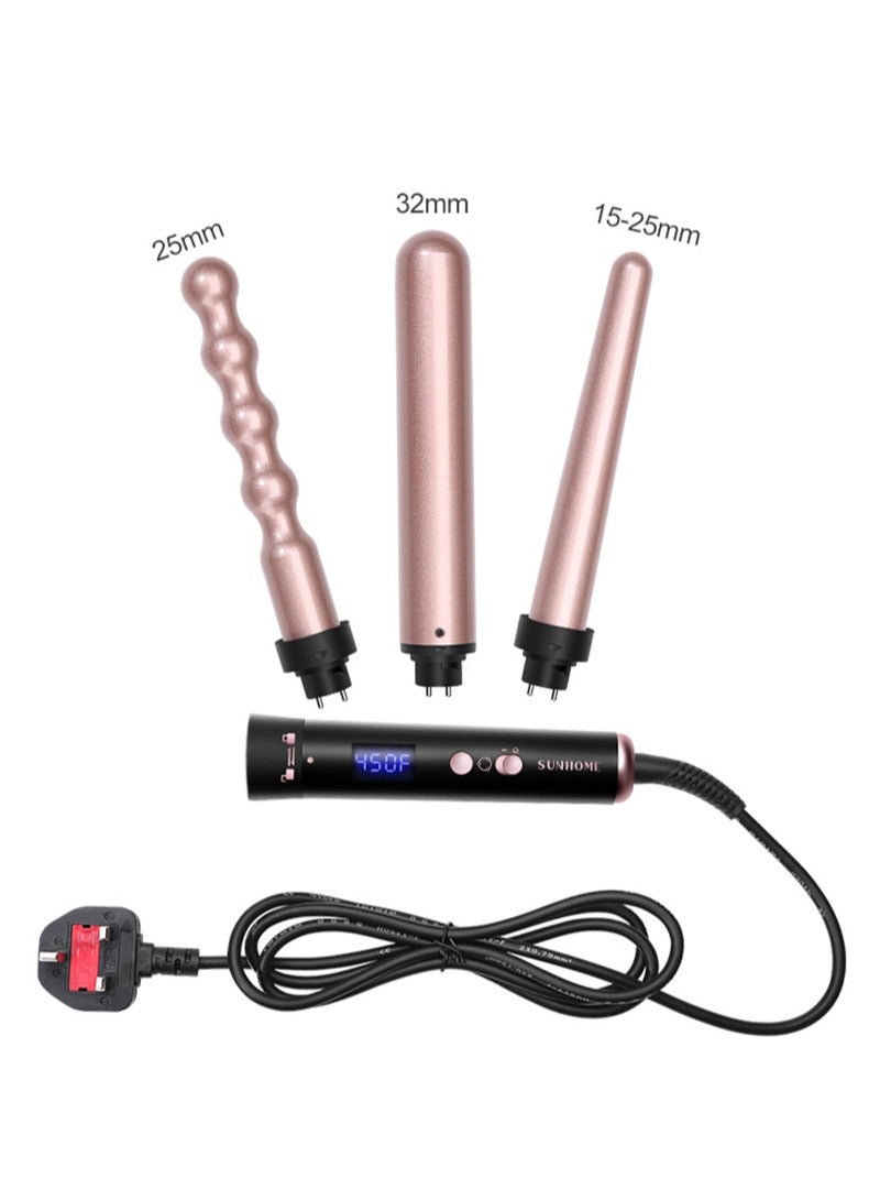 Sunhome Curling Wand Set 3 in 1 Hair Curler with 3 Interchangeable Curling Wand Ceramic Barrel(15-32mm) With LED Temperature Adjustment And Heat Up Hair Curler Include Heat Resistant Glove  - Image 2