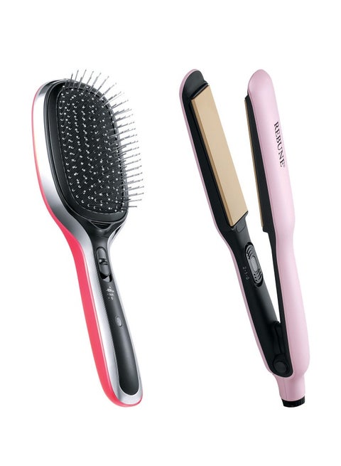 Super Softness Package Hair Straightening Iron Electric And Massage Brush Multicolour