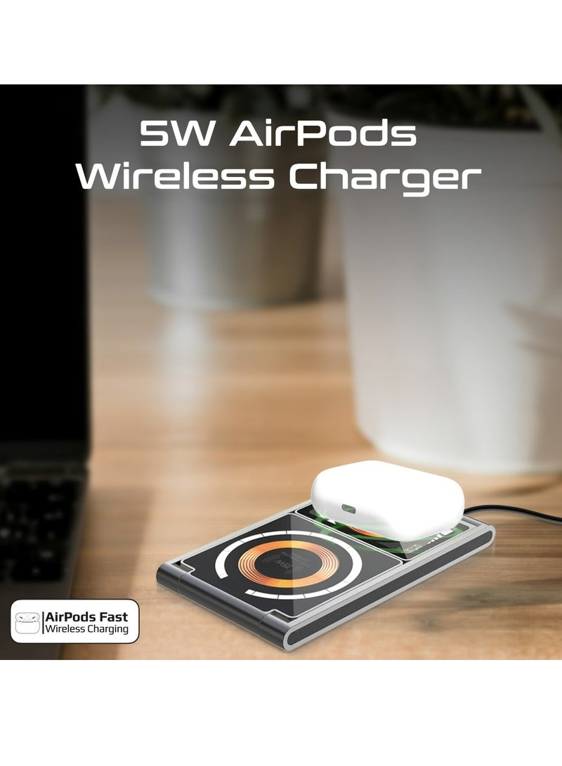 PROMATE - 3-In-1 Magnetic Transparent Charging Station With 15W Foldable Charging Stand, 5W AirPods Charger, 3W Apple Watch Adjustable Charger, And Charge Protection, For Smartphones, LucidFold-Trio Black - Image 1