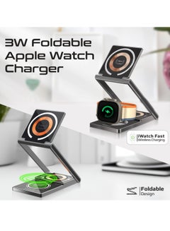 PROMATE 3-In-1 Magnetic Transparent Charging Station With 15W Foldable Charging Stand, 5W AirPods Charger, 3W Apple Watch Adjustable Charger, And Charge Protection, For Smartphones, LucidFold-Trio Black  - Image 5