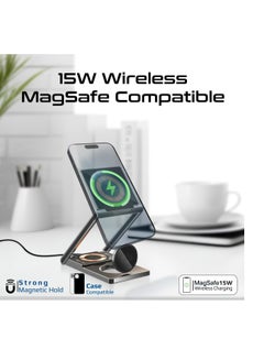 PROMATE 3-In-1 Magnetic Transparent Charging Station With 15W Foldable Charging Stand, 5W AirPods Charger, 3W Apple Watch Adjustable Charger, And Charge Protection, For Smartphones, LucidFold-Trio Black  - Image 3