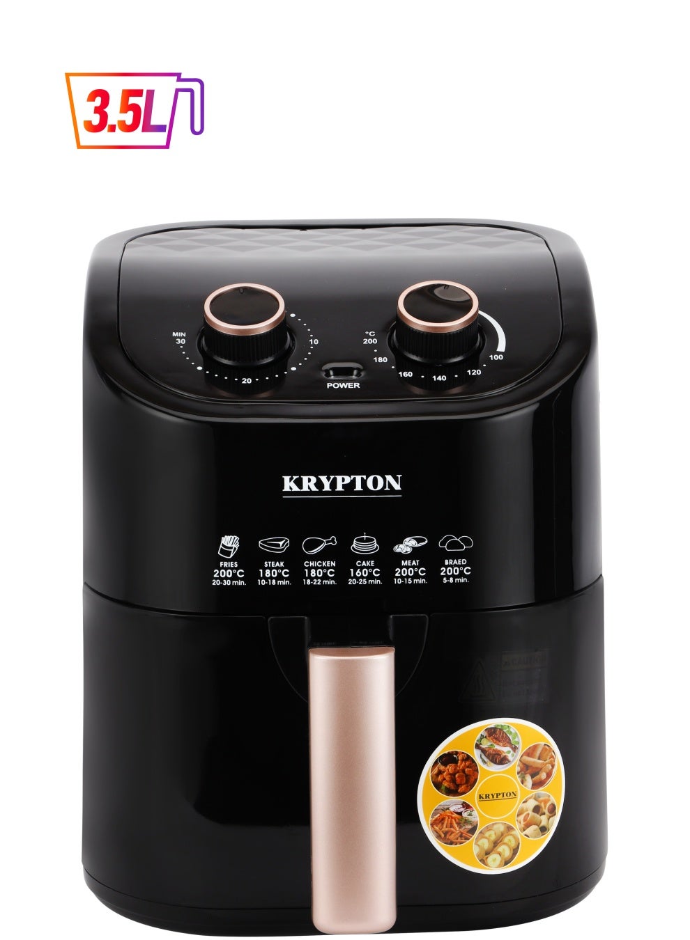 Air Fryer 3.5L Capacity With Non-Stick Pot With Rack, Oil And Fat Free Cooking/ Time And Temperature Adjustable Control, 1-30 Minutes Timer 2 Years Warranty 3.5 L 1400 W KNAF6362-AF Black