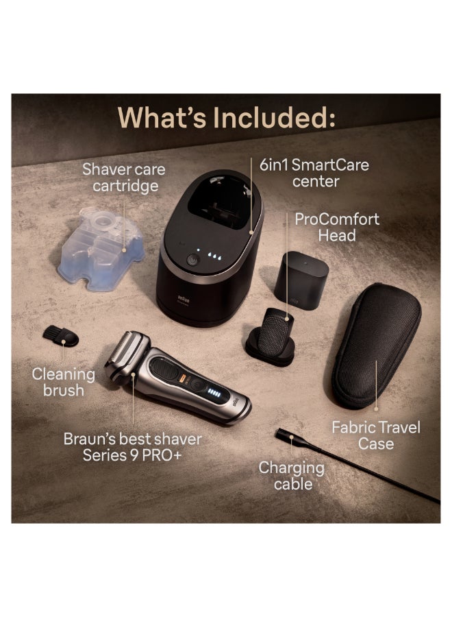 BRAUN - Series 9 PRO+ Electric Shaver, ProComfort Head, 6in1 Smart Care Center, 9597cc Silver - Image 1