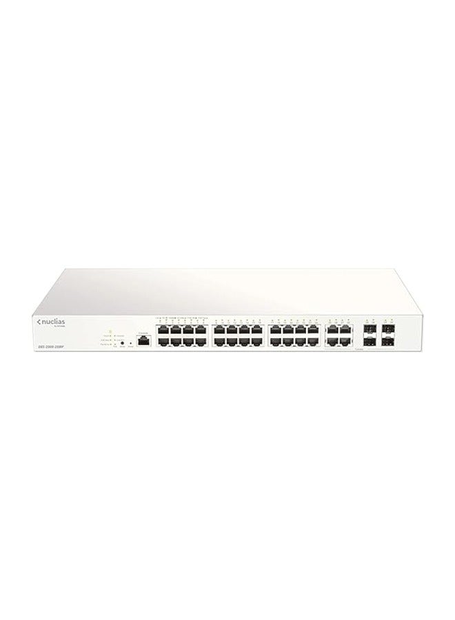 D-Link 28-Port Nuclias Cloud-Managed PoE Switch, 4 X Combo 1000Mbps/SFP Ports, 370W, Powerful & ﬂexible Cloud-Managed Networking Solution For Small-To-Medium-Sized Businesses (SMBs/SMEs). | DBS-2000-28MP White  - Image 1