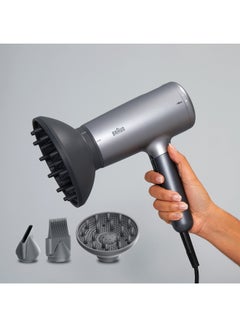 BRAUN Hair Dryer Hd4.3 Ultimate Performance, Styling, Shine And Care, Htdc Motor, 2200 Watts, Electronic Touch Control Electro Grey  - Image 4