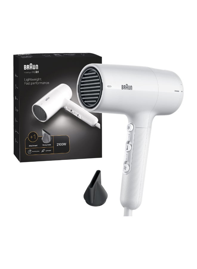 BRAUN Hair Dryer Hd2.1, 2100 Watts, Fast Performance, 2100 Watts Conc White  - Image 1