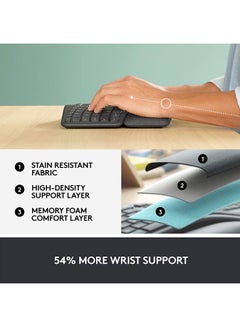 لوجيتيك Logitech ERGO K860 Wireless Ergonomic Keyboard - Split Keyboard Layout, Wrist Rest, Natural Typing, Stain-Resistant Fabric, Windows/Mac, Bluetooth + USB, Windows/Mac, QWERTY UK English Layout - Grey  - Image 4