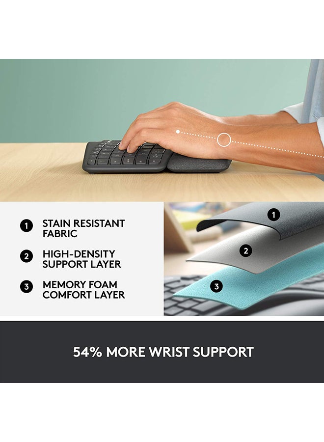لوجيتيك - Logitech ERGO K860 Wireless Ergonomic Keyboard - Split Keyboard Layout, Wrist Rest, Natural Typing, Stain-Resistant Fabric, Windows/Mac, Bluetooth + USB, Windows/Mac, QWERTY UK English Layout - Grey - Image 1