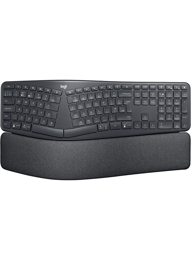 لوجيتيك - Logitech ERGO K860 Wireless Ergonomic Keyboard - Split Keyboard Layout, Wrist Rest, Natural Typing, Stain-Resistant Fabric, Windows/Mac, Bluetooth + USB, Windows/Mac, QWERTY UK English Layout - Grey - Image 1