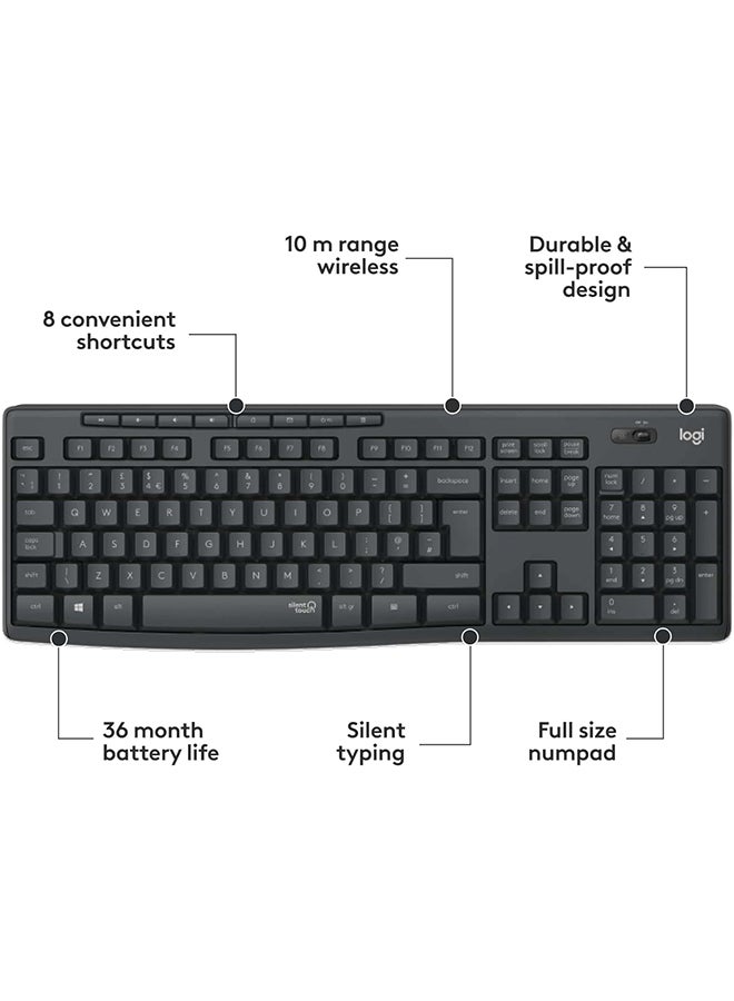 Logitech - Logitech MK295 Silent Wireless Mouse & Keyboard Combo with SilentTouch Technology, Full Numpad, Advanced Optical Tracking, Lag-Free Wireless, 90% Less Noise, AR Keyboard - Graphite - Image 1