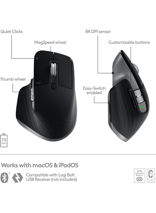 Logitech - Logitech MX Master 3S Performance Wireless Mouse for Mac with Ultra-fast Scrolling, Ergo, 8K DPI, Track on Glass, Quiet Clicks, USB-C, Bluetooth, Windows, Linux, Chrome - Graphite - Image 1