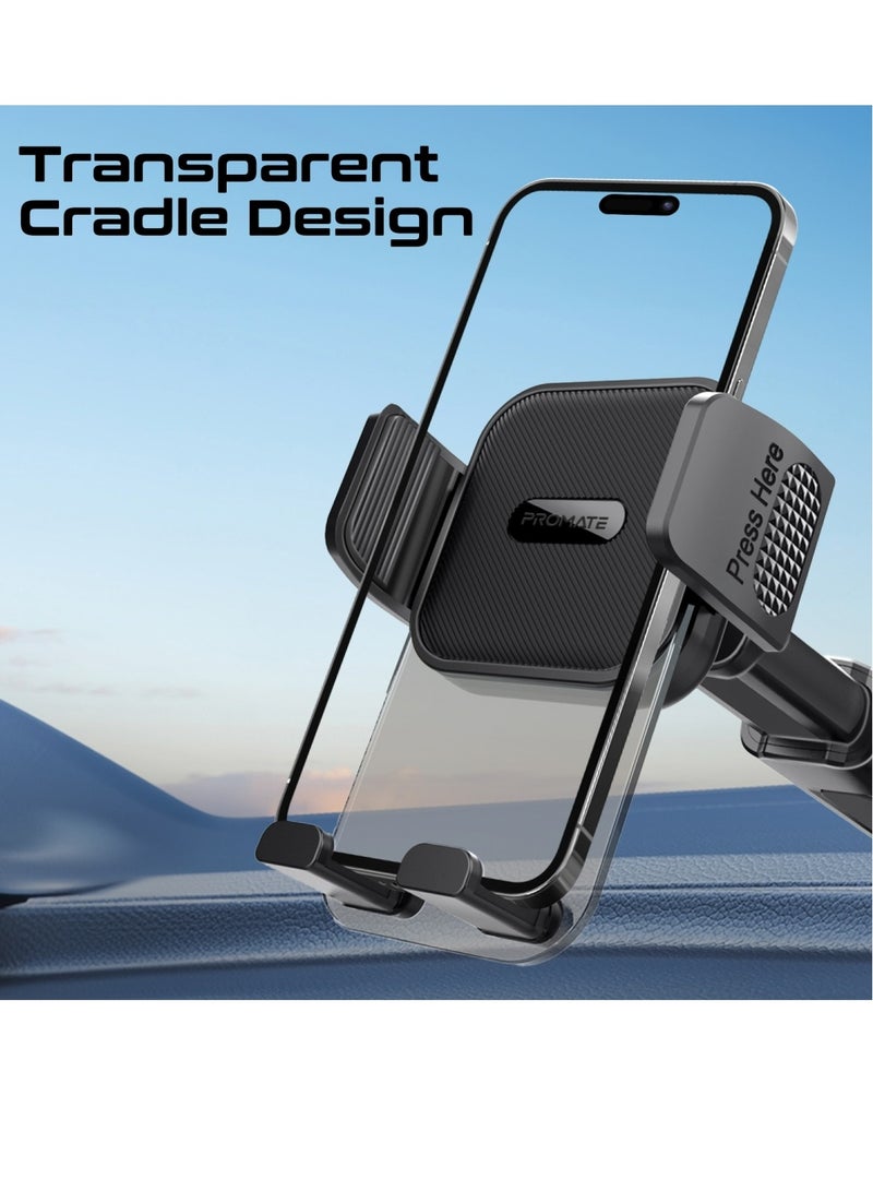 PROMATE Transparent Car Phone Mount With Intelligent Auto-Clamping Cradle Design, Quick Install And Windshield Holder, Multi-Angle Support, Fits 4.7-7.2" Devices, And One Touch Release, TransHold Black - Image 2