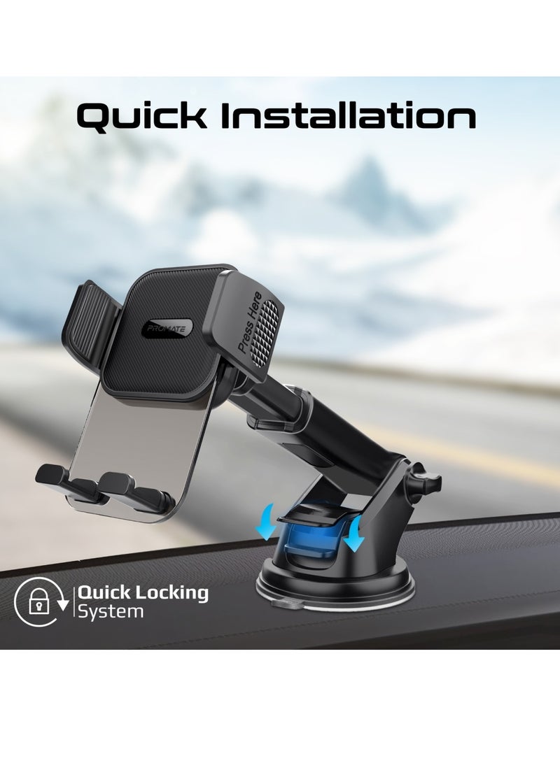 PROMATE Transparent Car Phone Mount With Intelligent Auto-Clamping Cradle Design, Quick Install And Windshield Holder, Multi-Angle Support, Fits 4.7-7.2" Devices, And One Touch Release, TransHold Black - Image 4