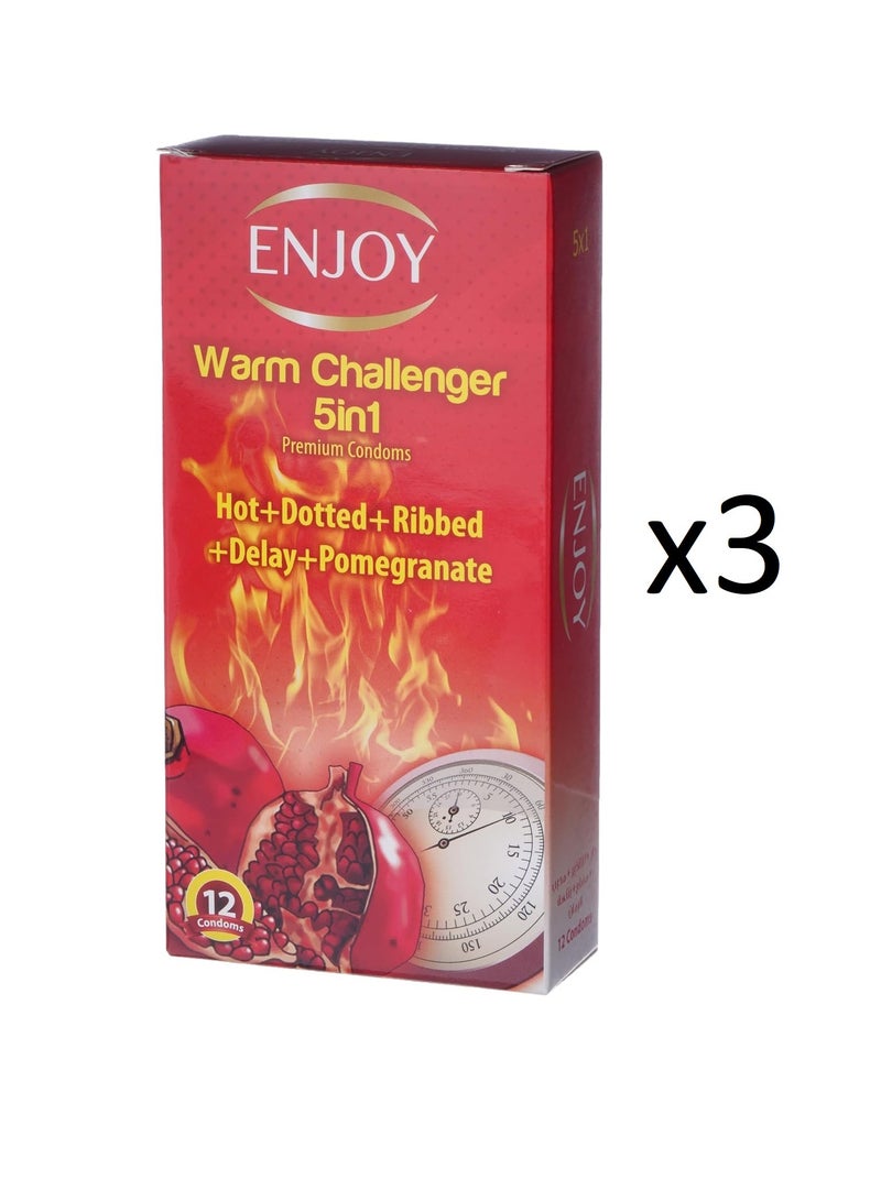 إنجوي عبوة 5 في 1 من الواقيات الذكرية الدافئة، 12 قطعة، عبوة من 3 قطع