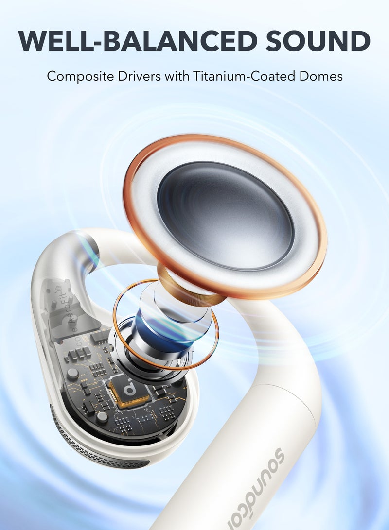 Soundcore - AeroFit Open-Ear Headphones, Ultra Comfort, Snug Fit, Ergonomic Ear Hook, Balanced Sound, IPX7 Waterproof, 42H Playtime, Bluetooth 5.3, App Control, Clear Calls, Wireless Earbuds White - Image 1