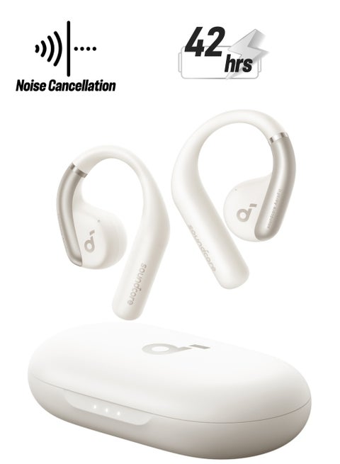 AeroFit Open-Ear Headphones, Ultra Comfort, Snug Fit, Ergonomic Ear Hook, Balanced Sound, IPX7 Waterproof, 42H Playtime, Bluetooth 5.3, App Control, Clear Calls, Wireless Earbuds White