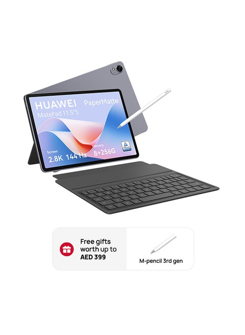 جهاز MatePad مقاس 11.5 بوصة S PaperMatte WiFi وذاكرة 8 جيجابايت + 256 جيجابايت باللون الرمادي في لوحة المفاتيح + قلم M،