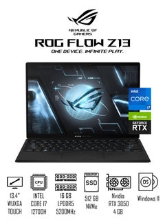 Rog Flow Z13 Detachable Portable Gaming Laptop With 13.4-Inch WUXGA 120Hz Display, Core i7-12700H Processor/16GB RAM/512GB SSD/4GB NVIDIA GeForce RTX 3050 Graphics Card/Windows 11 English Black