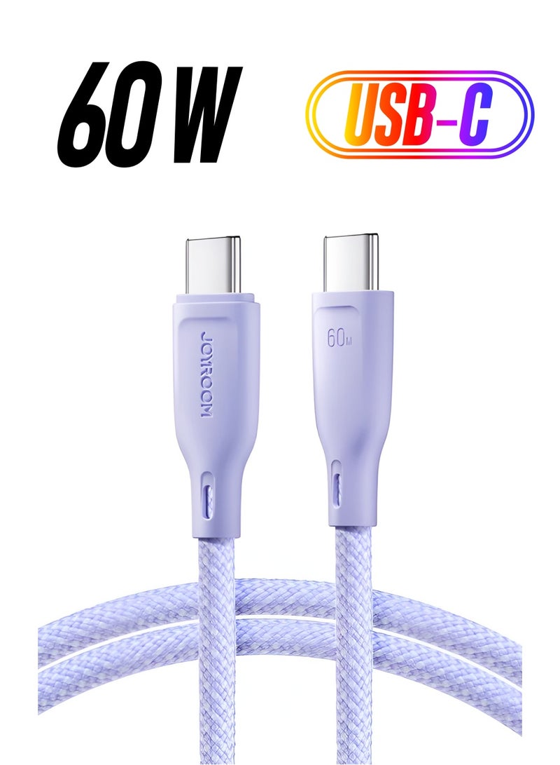 JOYROOM 60W Multi-Color Series Type-C To Type-C Data Cable 48-Strand High Density Nylon Braided, 10X More Durable 1M Purple - Image 1