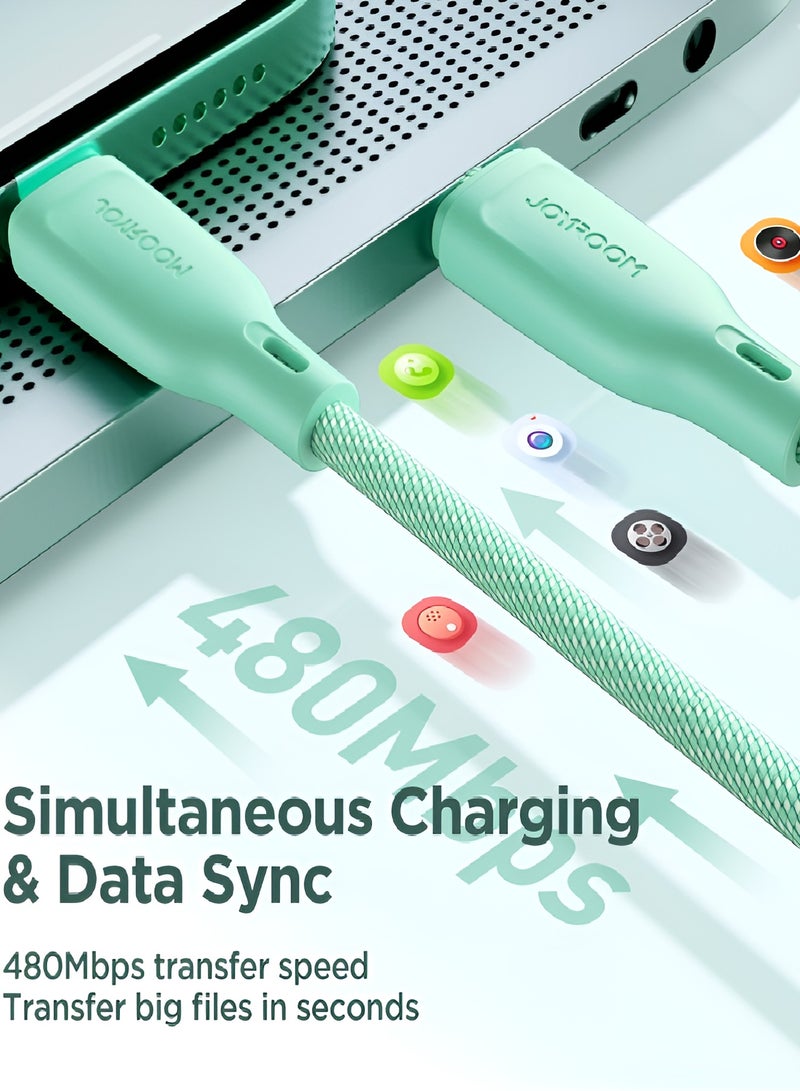 جوي روم كابل بيانات Type-C إلى Type-C متعدد الألوان بقوة 60 وات، 48 خيطًا مضفرًا من النايلون عالي الكثافة، متين أكثر بعشر مرات، 1 متر - Image 2