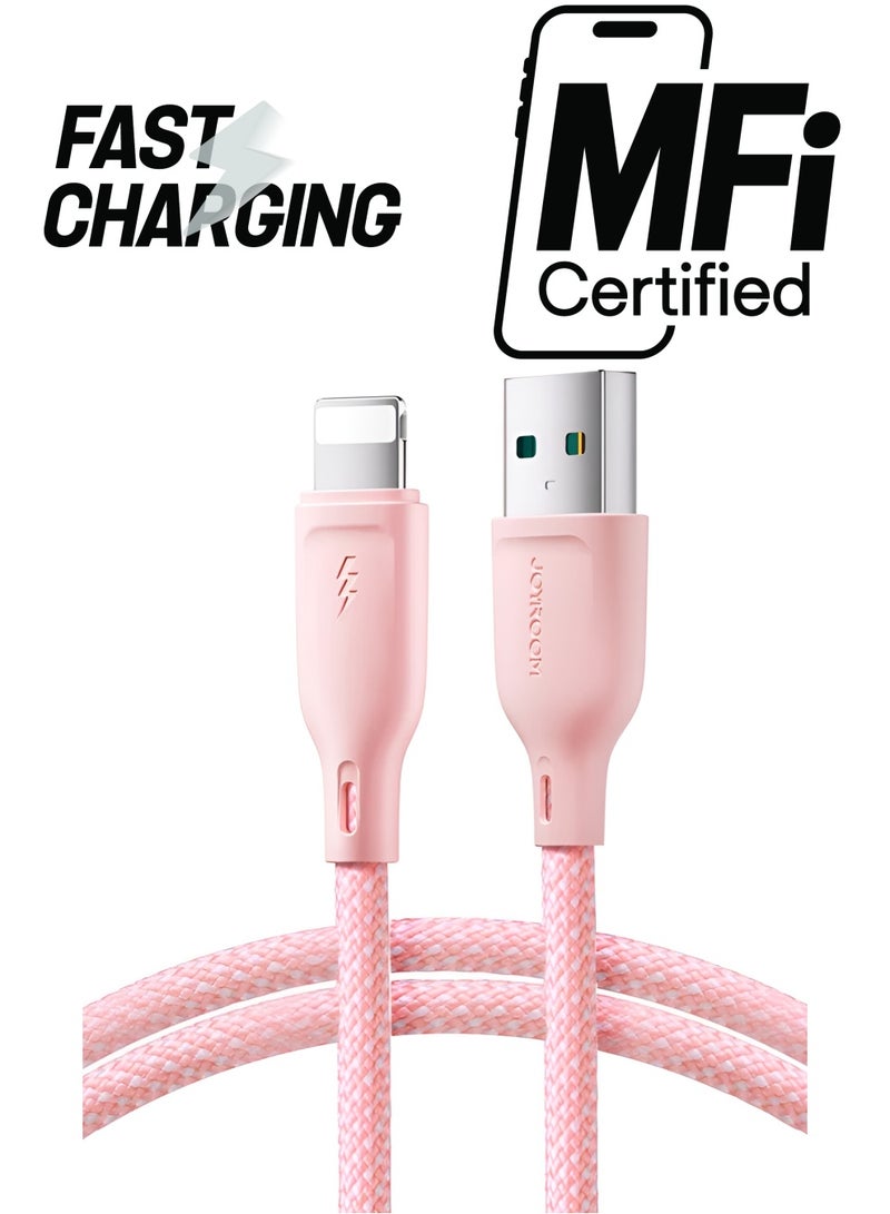 JOYROOM 3A Fast Charging Multi-Color Series USB To Lightning Data Cable For iPhone Series 15 14 13 12 11 X, 1M Pink  - Image 1