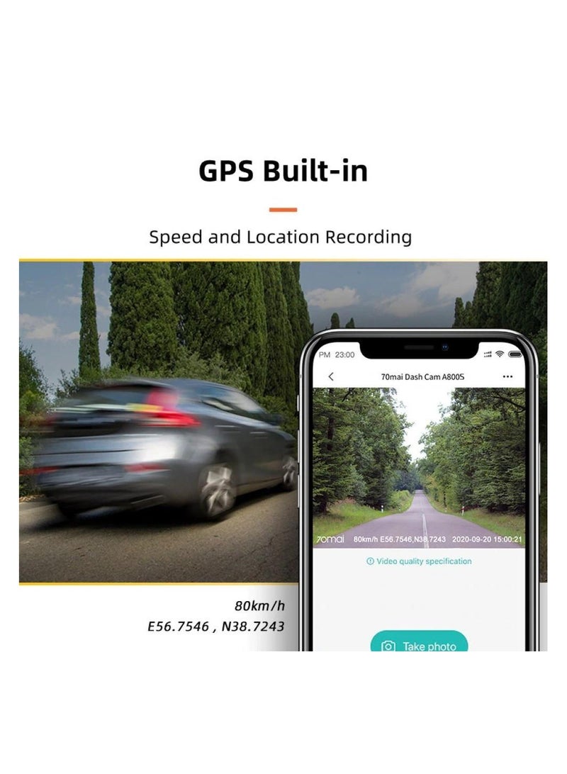 70mai - A800s 4K Dash Cam Front And Rear Built-In GPS WiFi With Hardwire Kit Cable - Image 1