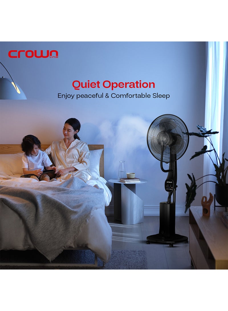 Crownline - 16-Inch Water Spray Mist Fan, 90W Power, 3.3L Tank, 3 Cooling Modes, 7H Timer, Remote Control, Anionic Function, Built-in Caster Wheels – Ideal for Home & Office 3.3 L 90 W MF-399 Black - Image 1