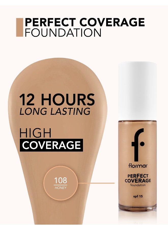 flormar Perfect Coverage Foundation – 108 Honey – Soft Rich Texture, Smooth-Looking Skin, Up to 12H Fresh Wear, SPF 15 - Image 5