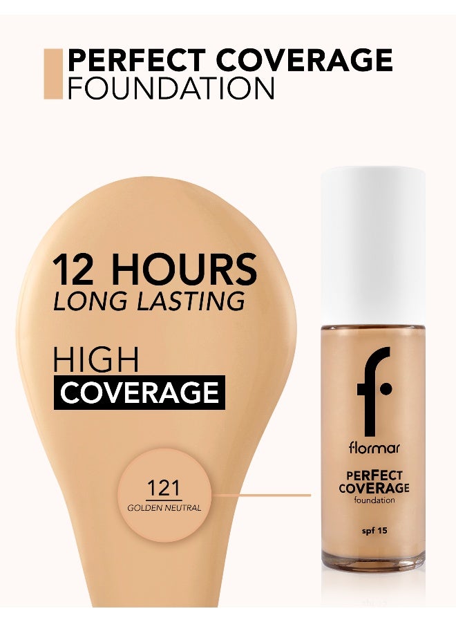 flormar Perfect Coverage Foundation – 121 Golden Neutral – Soft Rich Texture, Smooth-Looking Skin, Up to 12H Fresh Wear, SPF 15 - Image 5
