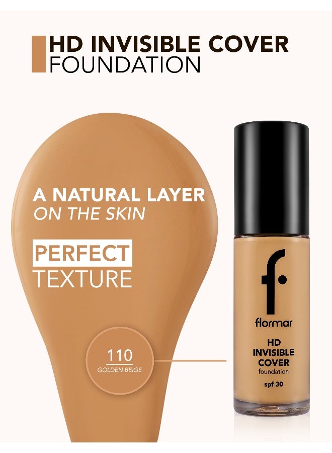 flormar HD Invisible Cover Foundation – 110 Golden Beige – Lightweight Foundation, Natural Luminous Finish, Medium Coverage Look, SPF 30 - Image 5