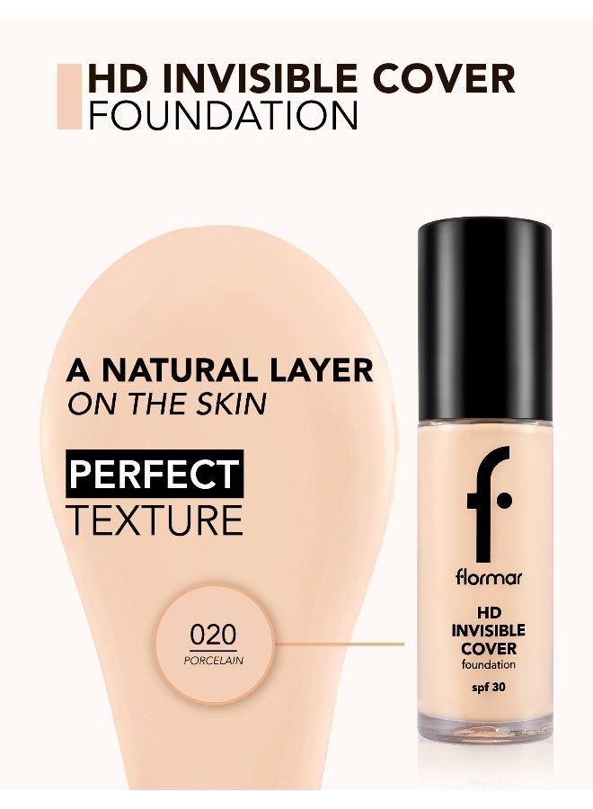 flormar HD Invisible Cover Foundation – 20 Porcelain – Lightweight Foundation, Natural Luminous Finish, Medium Coverage Look, SPF 30 20 Porcelain - Image 5