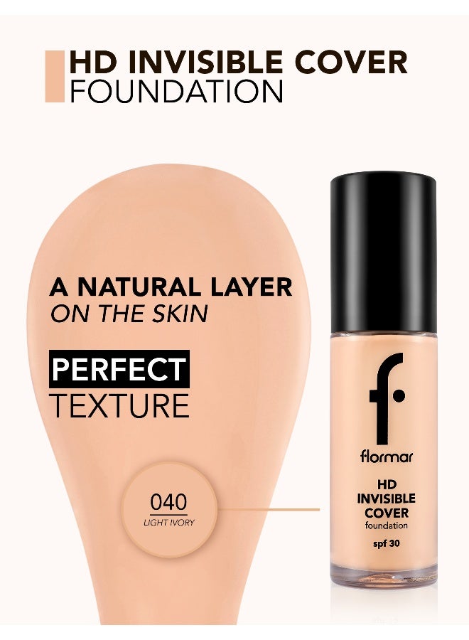 flormar HD Invisible Cover Foundation – 40 Light Ivory – Lightweight Foundation, Natural Luminous Finish, Medium Coverage Look, SPF 30 - Image 5