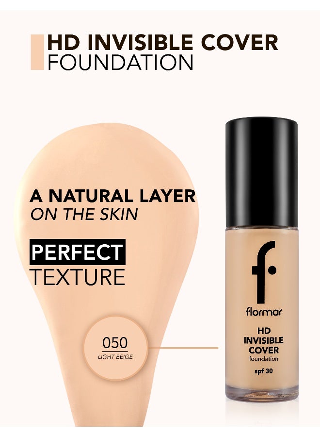 flormar HD Invisible Cover Foundation – 50 Light Beige – Lightweight Foundation, Natural Luminous Finish, Medium Coverage Look, SPF 30 - Image 5