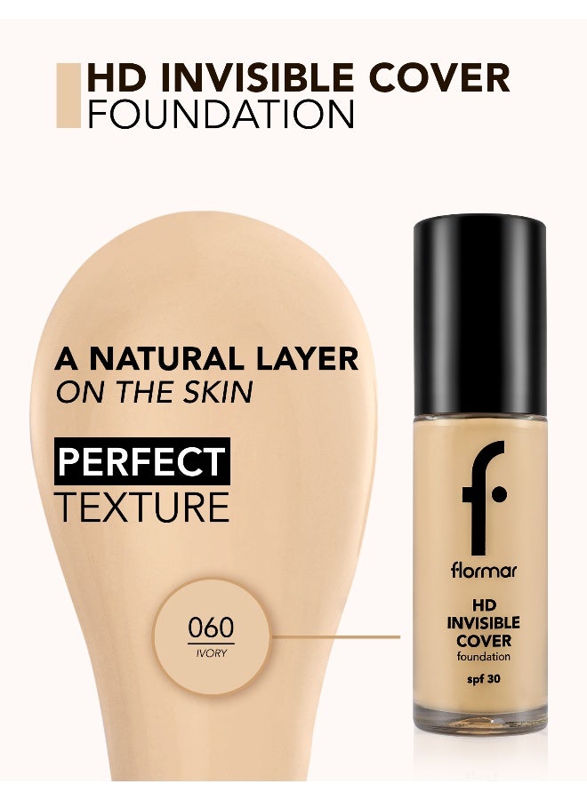 flormar HD Invisible Cover Foundation – 60 Ivory – Lightweight Foundation, Natural Luminous Finish, Medium Coverage Look, SPF 30 Ivory - Image 5