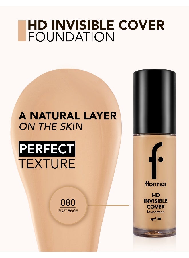 flormar HD Invisible Cover Foundation – 80 Soft Beige – Lightweight Foundation, Natural Luminous Finish, Medium Coverage Look, SPF 30 - Image 5
