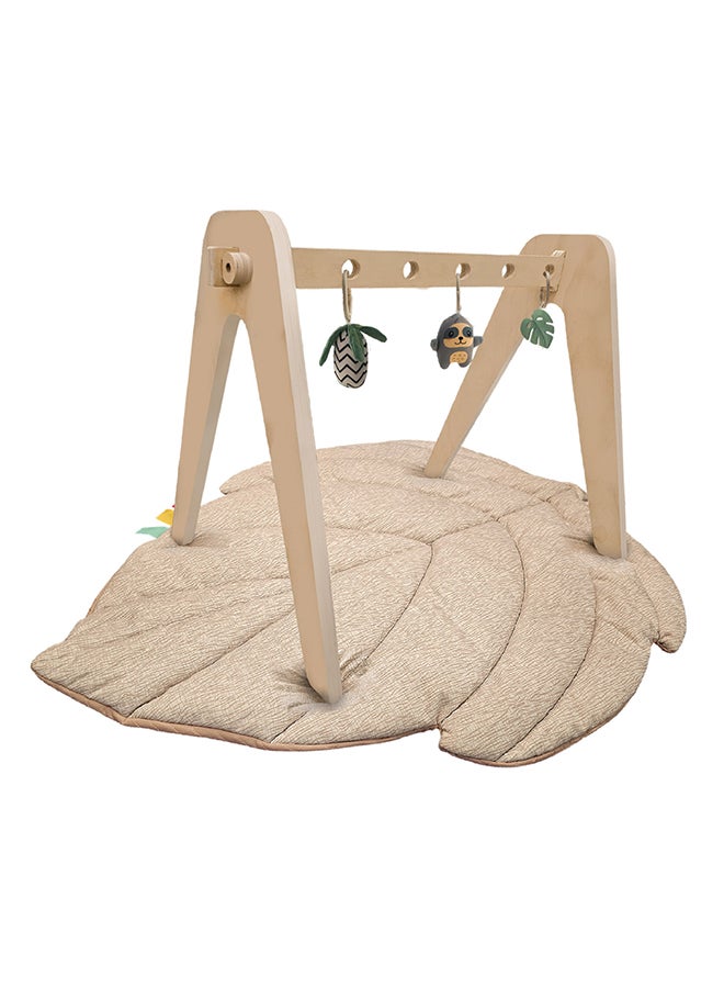 Moon Natures Nook Maple Leaf Shaped Baby Playmat With Wooden 'A' Frame Arch -Tummy Time, 6M+, Beige - Image 1