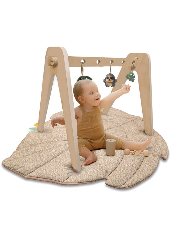 Moon Natures Nook Maple Leaf Shaped Baby Playmat With Wooden 'A' Frame Arch -Tummy Time, 6M+, Beige - Image 3
