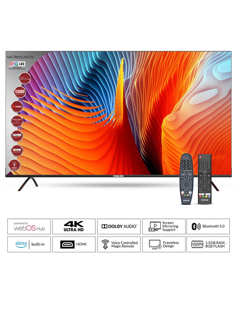 NIKAI - 70 Inch Smart TV, 4K Ultra HDR, LED WebOS Platinum Series, Magic Remote, Cinema Screen Design, Dolby Audio, Smart Voice Control, Apps YouTube, Netflix, Amazon Prime, Shahid NIK70MEU4STN1 Black - Image 1