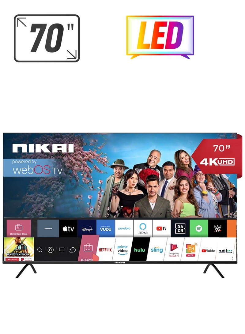 NIKAI - 70 Inch Smart TV, 4K Ultra HDR, LED WebOS Platinum Series, Magic Remote, Cinema Screen Design, Dolby Audio, Smart Voice Control, Apps YouTube, Netflix, Amazon Prime, Shahid NIK70MEU4STN1 Black - Image 1