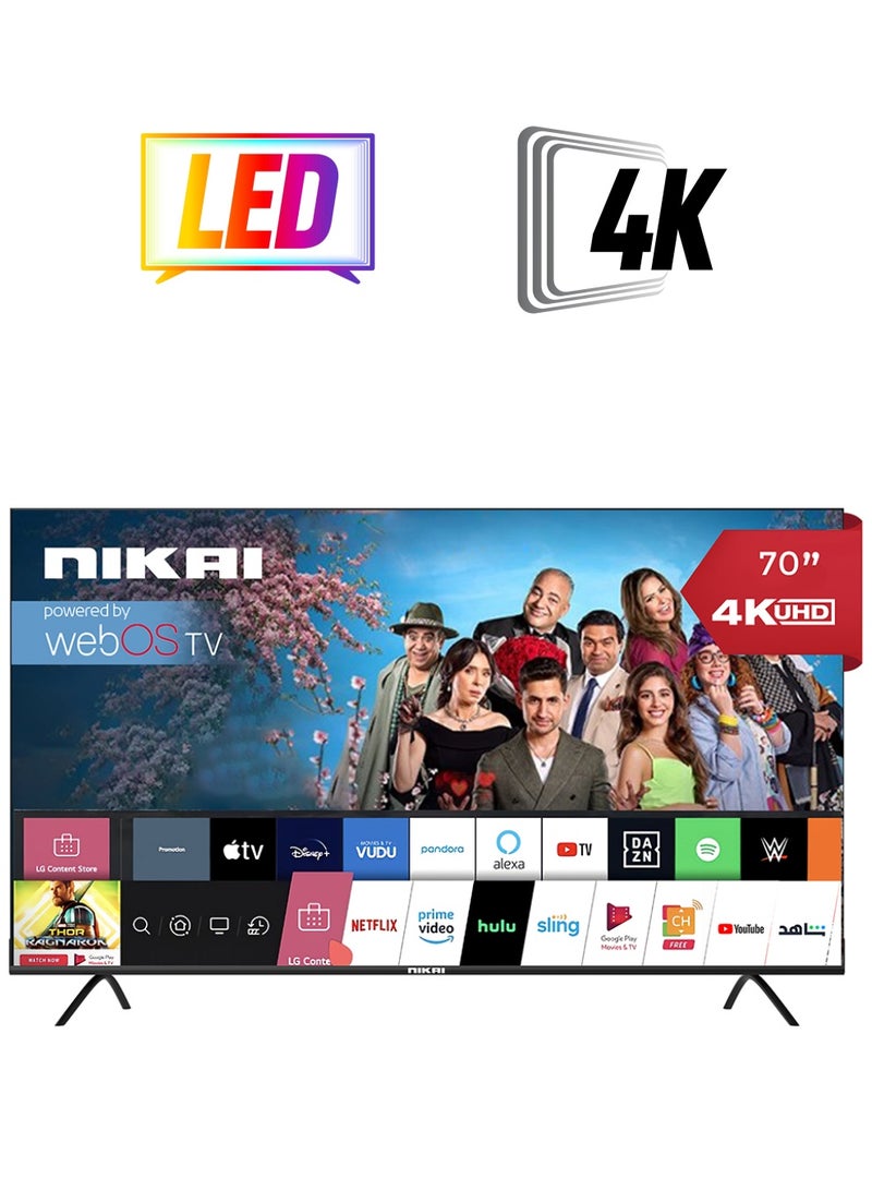 NIKAI 70 Inch Smart TV, 4K Ultra HDR, LED WebOS Platinum Series, Magic Remote, Cinema Screen Design, Dolby Audio, Smart Voice Control, Apps YouTube, Netflix, Amazon Prime, Shahid NIK70MEU4STN1 Black  - Image 1