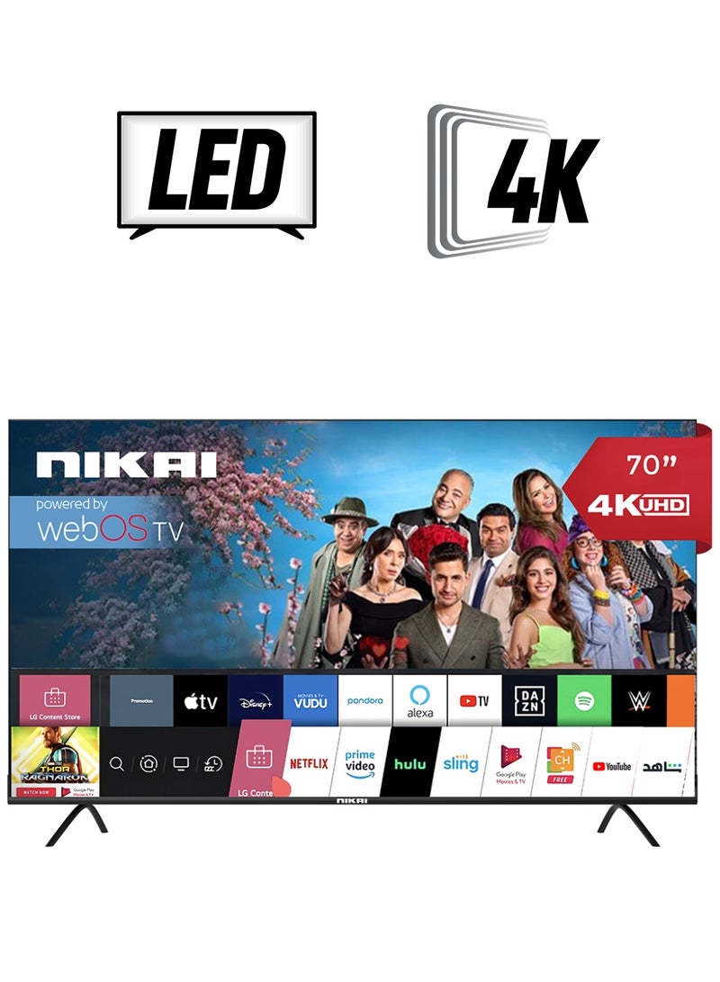 NIKAI 70 Inch Smart TV, 4K Ultra HDR, LED WebOS Platinum Series, Magic Remote, Cinema Screen Design, Dolby Audio, Smart Voice Control, Apps YouTube, Netflix, Amazon Prime, Shahid NIK70MEU4STN1 Black  - Image 1