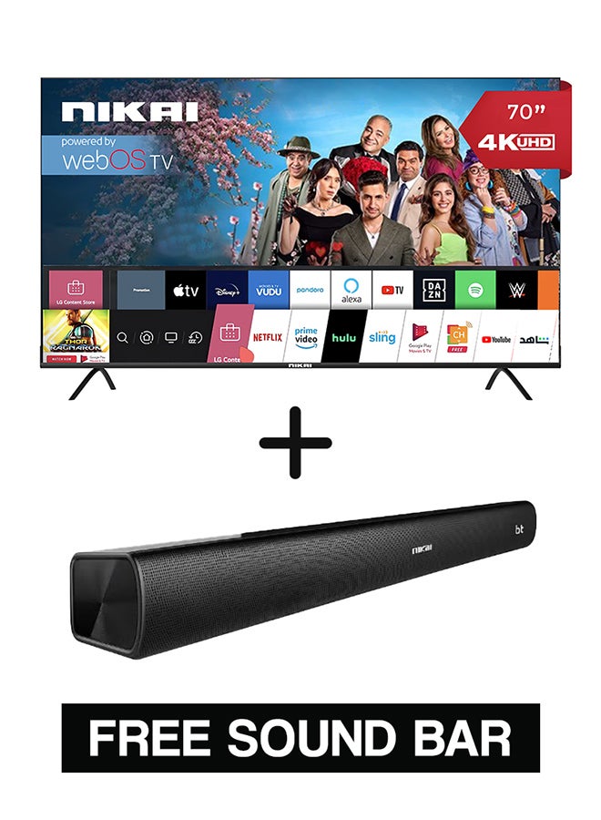 نيكاي تلفزيون ذكي 70 بوصة، 4K Ultra HDR، سلسلة LED WebOS Platinum، جهاز تحكم سحري، تصميم شاشة سينمائية، صوت دولبي، تحكم صوتي ذكي، تطبيقات يوتيوب، نتفليكس، أمازون برايم، شاهد - Image 1