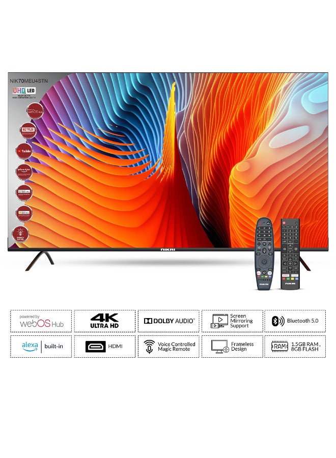 نيكاي تلفزيون ذكي 70 بوصة، 4K Ultra HDR، سلسلة LED WebOS Platinum، جهاز تحكم سحري، تصميم شاشة سينمائية، صوت دولبي، تحكم صوتي ذكي، تطبيقات يوتيوب، نتفليكس، أمازون برايم، شاهد - Image 3