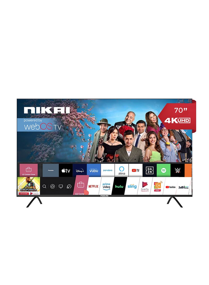 NIKAI 70 Inch Smart TV, 4K Ultra HDR, LED WebOS Platinum Series, Magic Remote, Cinema Screen Design, Dolby Audio, Smart Voice Control, Apps YouTube, Netflix, Amazon Prime, Shahid NIK70MEU4STN1 Black - Image 1