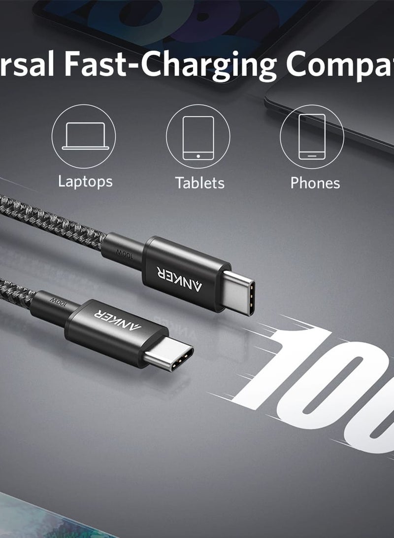 آنكر - كابل Anker 333 USB-C إلى USB-C (3أقدام نايلون) كابل شاحن USB C 100 واط لجهاز MacBook Pro 2020، iPad Pro 2020، Switch، Samsung Galaxy S20 Plus S9 S8 Plus - Image 1