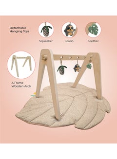 Moon Natures Nook Maple Leaf Shaped Baby Playmat With Wooden 'A' Frame Arch -Tummy Time, 6M+, Beige  - Image 4