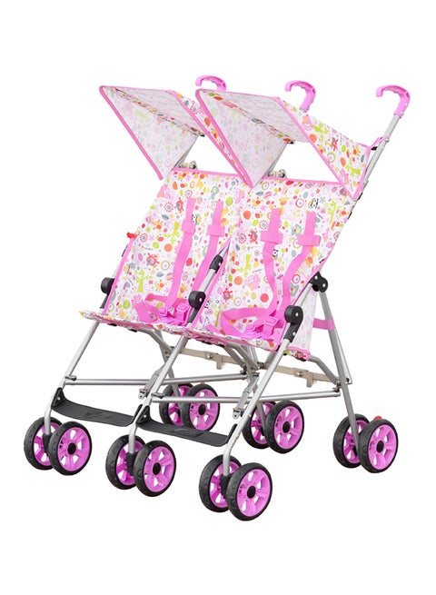 عربة أطفال خفيفة الوزن Jet Plus Twin Buggy للسفر، حتى 30 كجم، من عمر 6 أشهر فما فوق، باللون الوردي