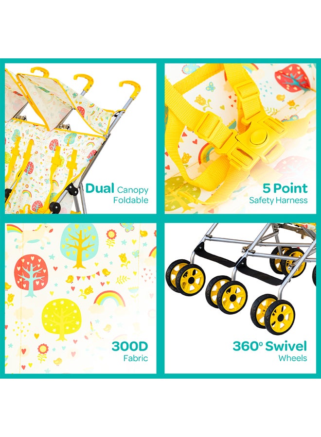 مون عربة أطفال خفيفة الوزن Jet Plus Twin Buggy للسفر، حتى 30 كجم، من عمر 6 أشهر فما فوق، باللون الأصفر  - Image 3