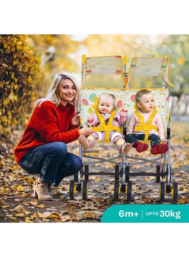 مون عربة أطفال خفيفة الوزن Jet Plus Twin Buggy للسفر، حتى 30 كجم، من عمر 6 أشهر فما فوق، باللون الأصفر  - Image 5