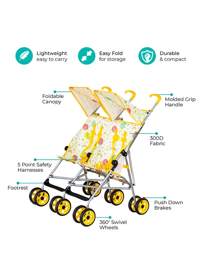 مون عربة أطفال خفيفة الوزن Jet Plus Twin Buggy للسفر، حتى 30 كجم، من عمر 6 أشهر فما فوق، باللون الأصفر  - Image 2